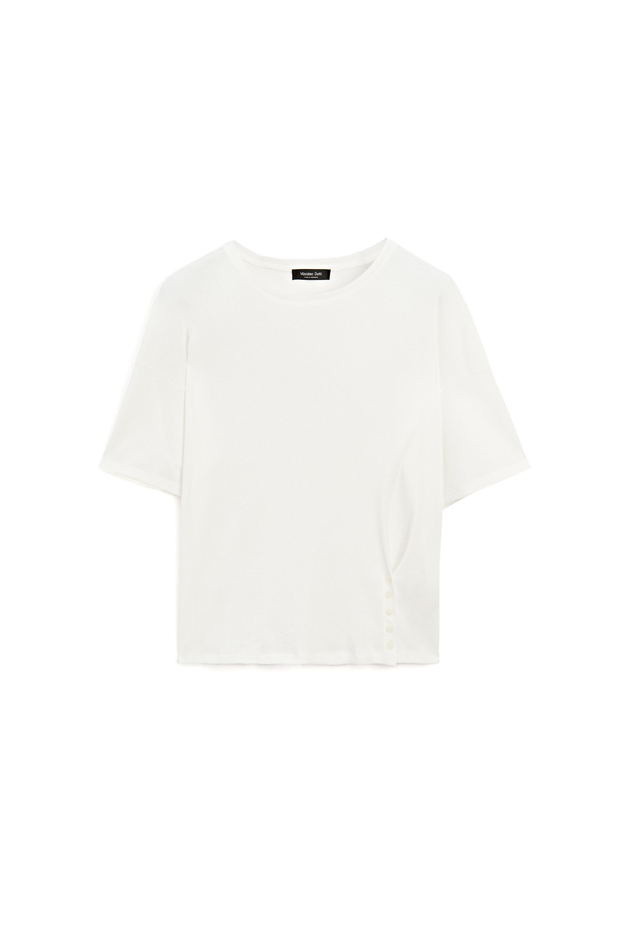 Button-detail short sleeve T-shirt - Off white | Massimo Dutti US