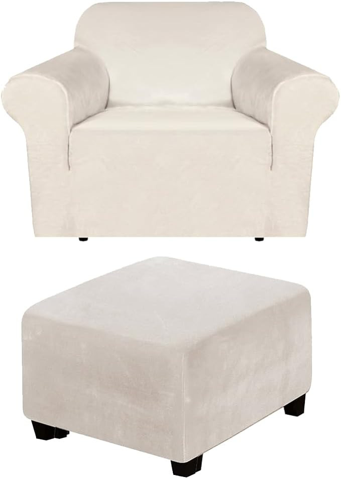 Andreannie Velvet Cream Chair Slipcovers Armchair Sofa Covers Chair Couch Covers for Armchair Bun... | Amazon (US)