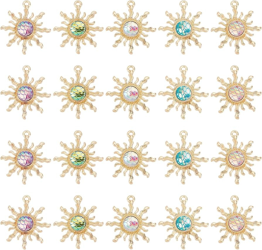 SUNNYCLUE 1 Box 20Pcs 5 Colors Sun Charms Sun Charm Bulk Mermaid Fish Dragon Scale Charm Ocean Ha... | Amazon (US)