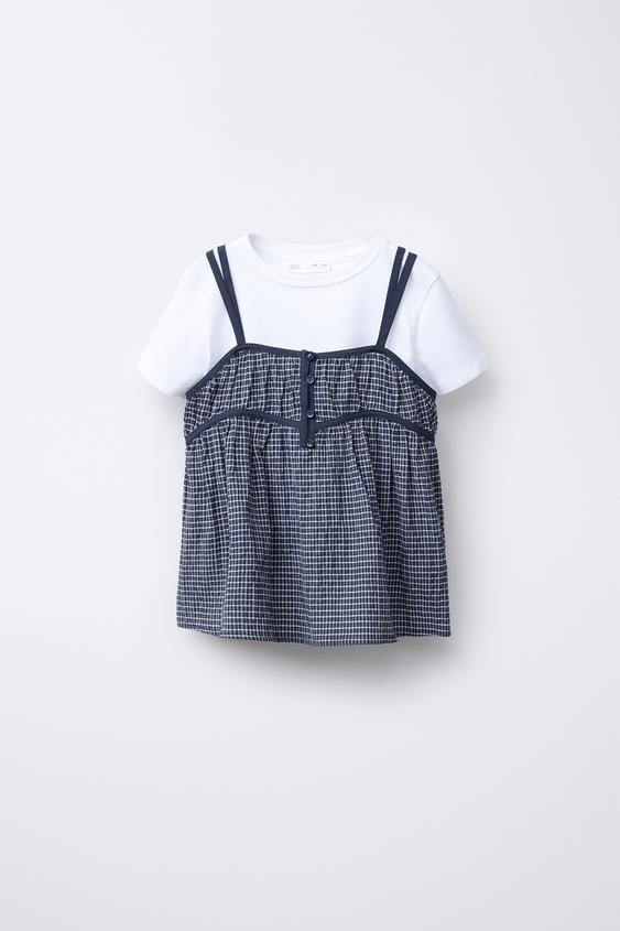 CHECKED BLOUSE AND T-SHIRT COMBO | Zara UK