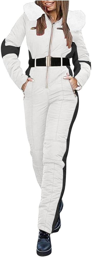 Womens One Piece Ski Suit Winter Ski Jumpsuits Waterproof Warm Snowsuit Fur Collar Outdoor Sports... | Amazon (US)