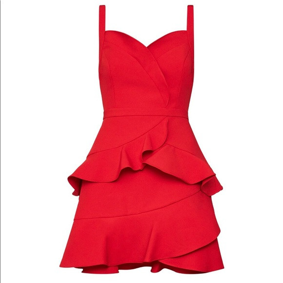BCBGMAXAZRIA red cocktail dress with ruffles 0 NWT | Poshmark