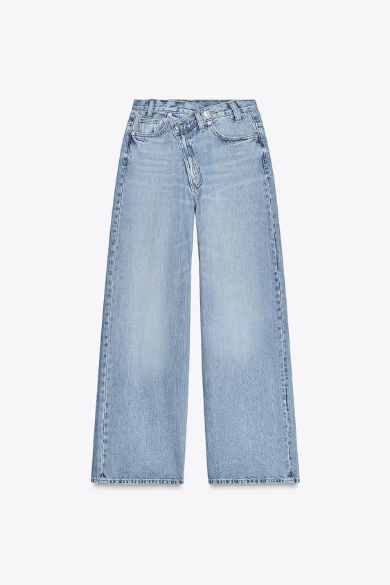 HIGH-WAIST TRF WIDE-LEG CROSSOVER WAIST JEANS | Zara UK