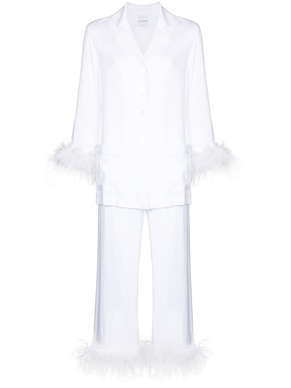 Sleeper feather-trim two-piece pyjama - White | Farfetch Global