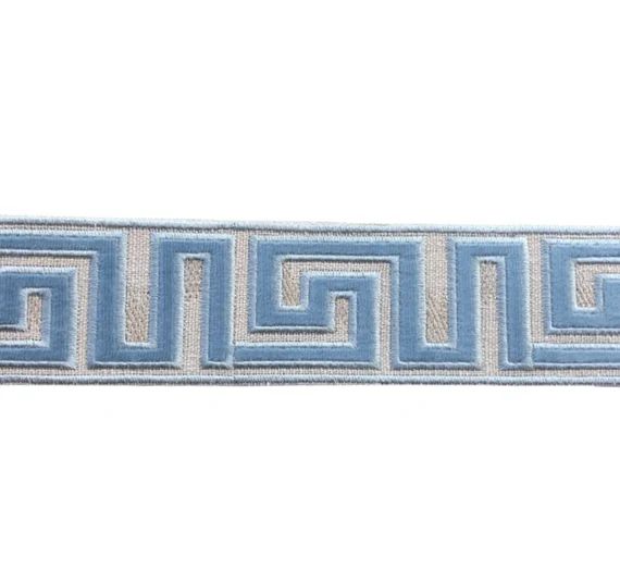 Greek Key Trim By the Yard grey light blue Tape Velvet Embroidered Athena Chinoiserie ribbon Gimp... | Etsy (US)