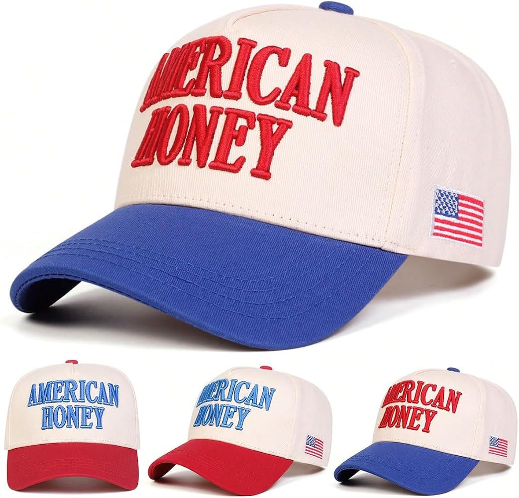 Women American Honey Trucker Hat Embroidered Flag Baseball Cap Casual Mesh Hat Travel Beach Festi... | Amazon (US)