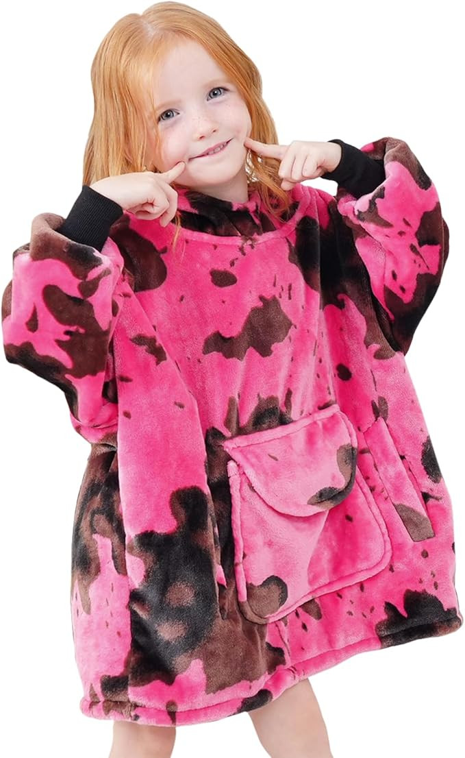 Cute Wearable Blanket Hoodie Kids Toddlers Pink Cow Print Sweatshirt Blanket with Giant Pocket Wa... | Amazon (US)