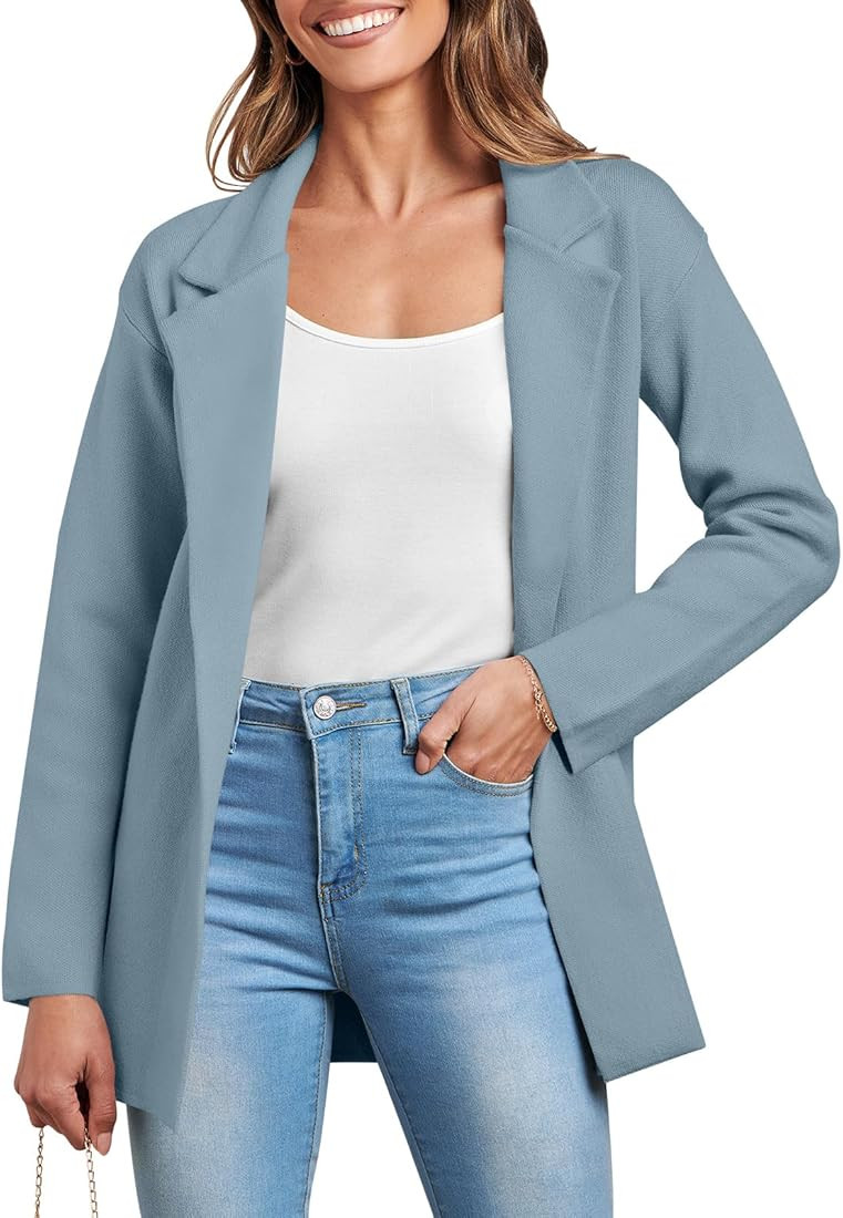 ANRABESS Women's 2023 Open Front Cardigan Coats Long Sleeve Lapel Casual Chunky Sweater Blazer Ja... | Amazon (US)