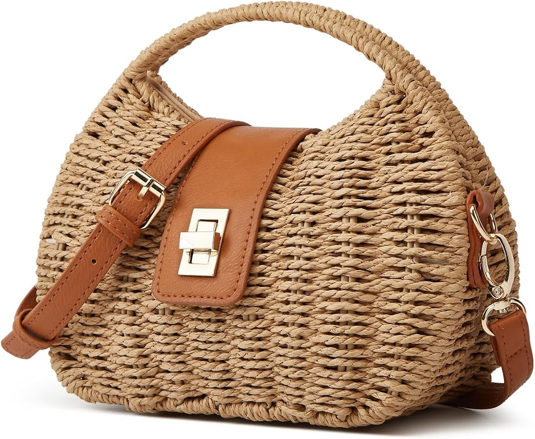 Handmade Straw Woven Bag Beach Clutch Purses Women Vacation Shell Shoulder Crossbody Summer Dumpl... | Amazon (US)
