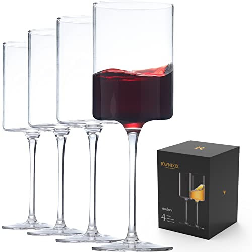 RAVNDOX Square Wine Glasses, Square White or Red Wine Glasses Set of 4, 11 Ounce Hand Blown Edge - Modern Flat Bottom - Unique for Wedding, Christmas, Birthday, Anniversary… | Amazon (US)