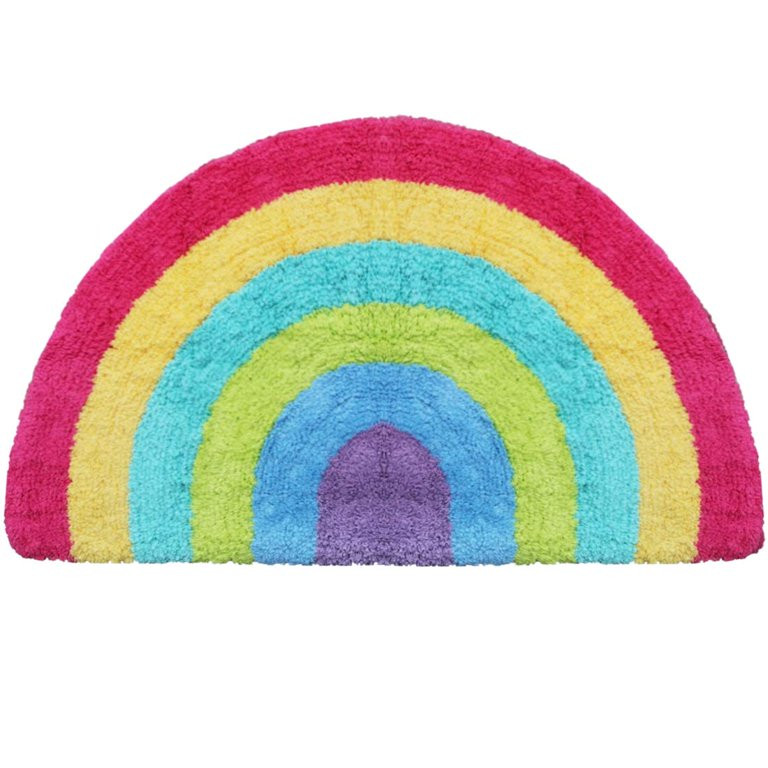 Kids Non-Slip Bath Rug Rainbow Organic Cotton , White, 16"x30" | Walmart (US)