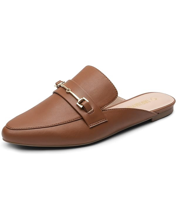 DREAM PAIRS Women's Flat Mules Buckle Pointed Toe Backless Slip on Slides Loafer Shoes | Amazon (US)