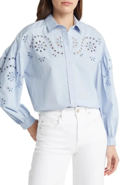 Rails Alister Embroidered Eyelet Button-Up Shirt in Blue Jay at Nordstrom, Size Medium | Nordstrom