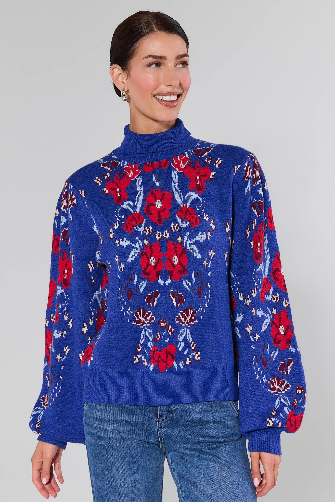 Loretta Blue Floral Knit Sweater | Avara
