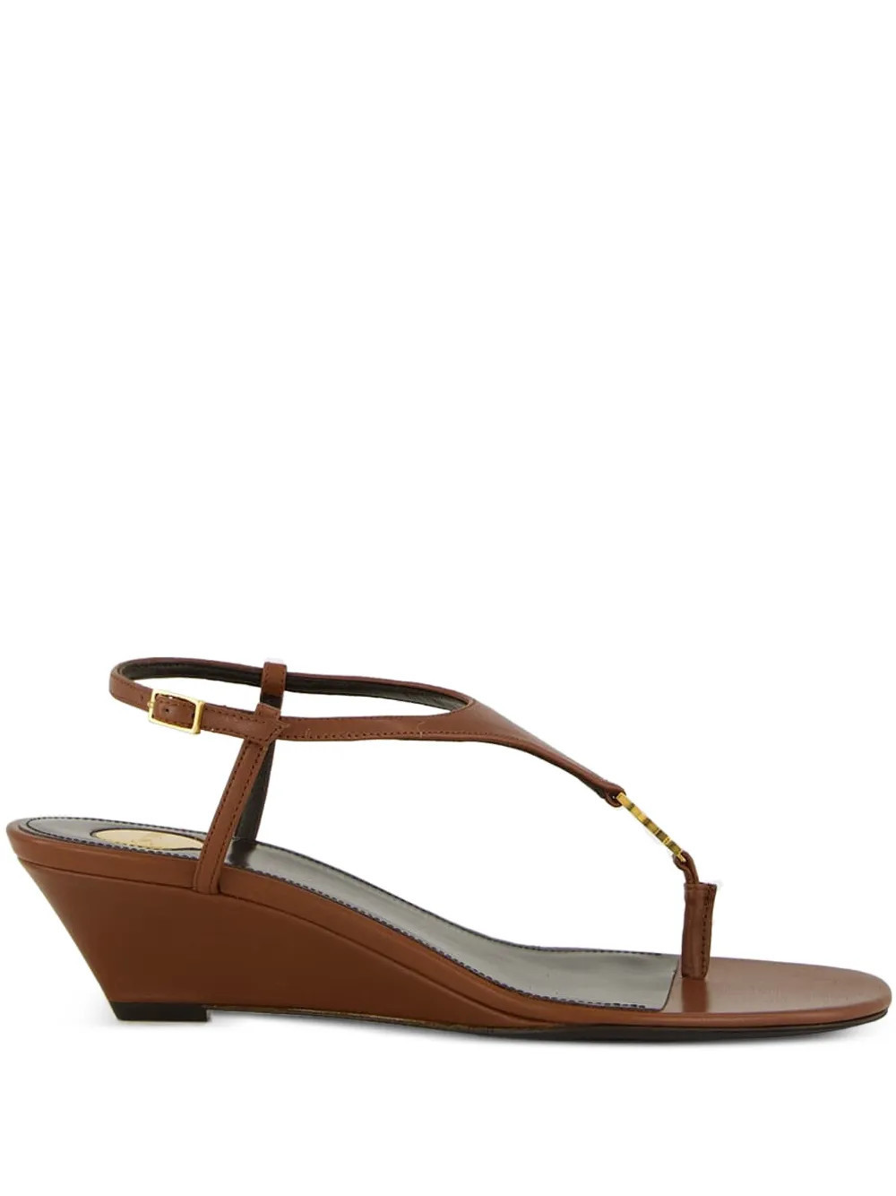 Saint Laurent 40mm Cassandre-plaque leather sandals - Brown | Farfetch Global