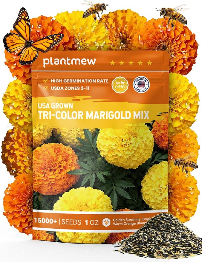 Tri-Color Marigold Seeds for Planting | 15,000+ Heirloom French Marigold Flower Seeds | Non-GMO, ... | Amazon (US)