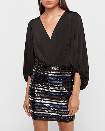 high waisted double stripe sequin mini skirt | Express