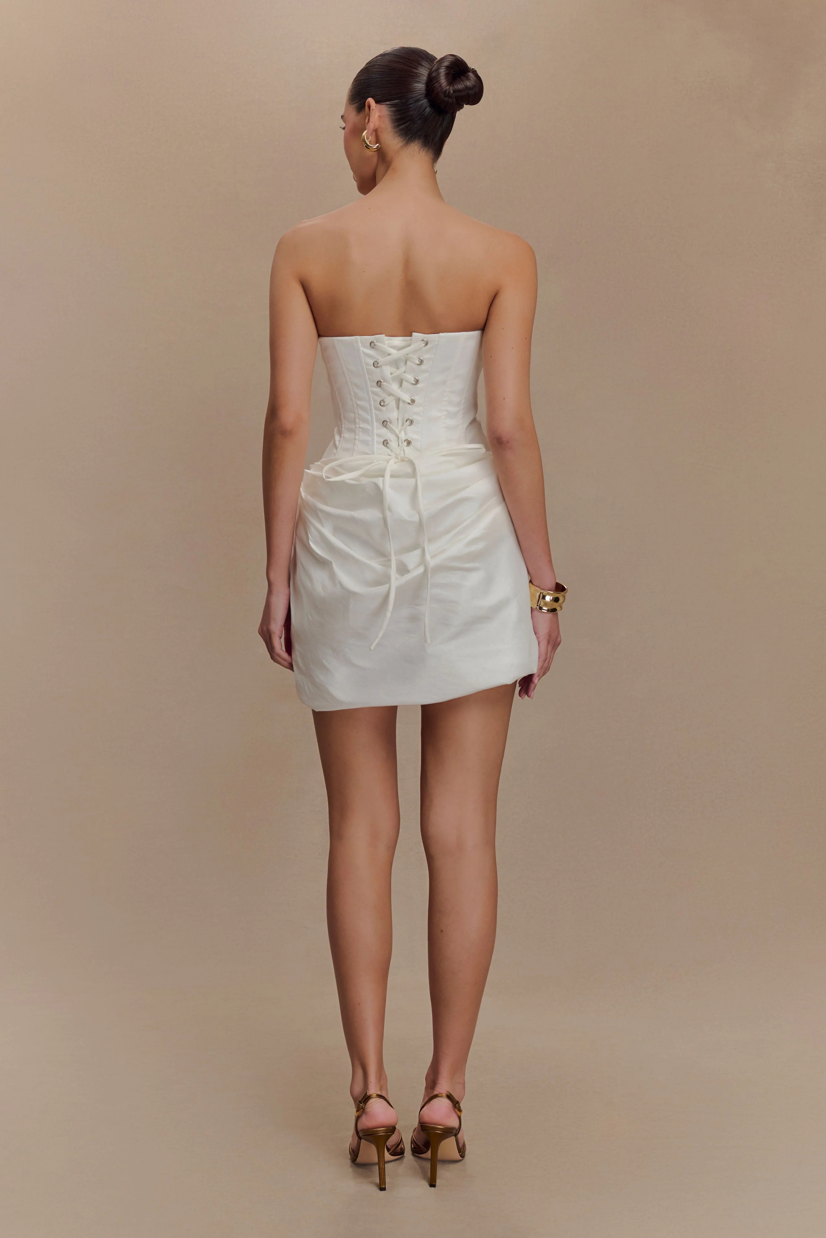 Sasha Taffeta Strapless Corset Mini Dress - White | MESHKI US