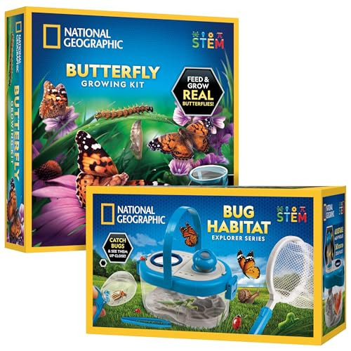 National Geographic Butterfly Growing & Bug Catcher Kit - Butterfly Habitat Kit with Voucher for 5 Caterpillars (S&H Not Included) & Bug Habitat with Magnified Viewers, Bug Catcher & More | Amazon (US)
