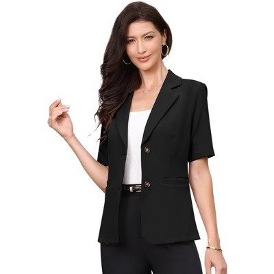 INSPIRE CHIC Women's Short Sleeve Notched Collar Lapel Open Front Business Work Casual Suit Blazer Small Black | Target