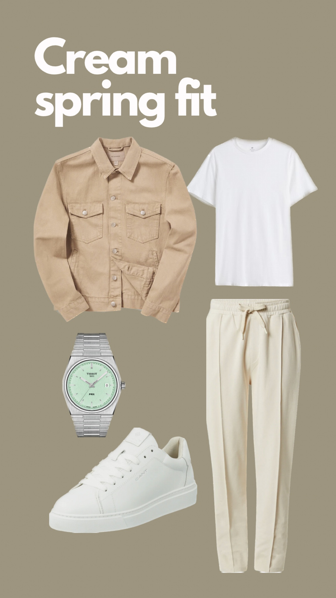 Cream spring fit for men 👌🏻
White tee + cream pants + white and clean sneaker + denim jacket in cream + accessories 

#LTKmens #LTKeurope #LTKstyletip