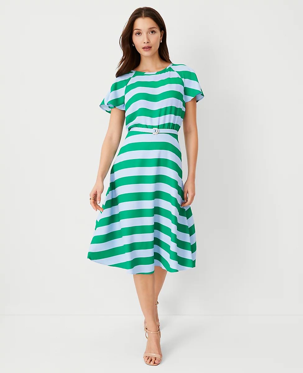 Striped Belted Flare Dress | Ann Taylor (US)
