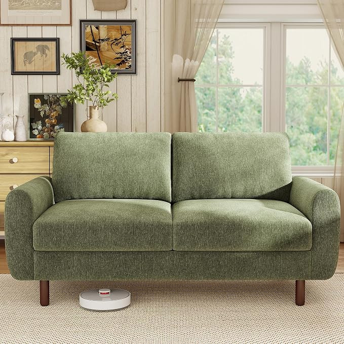 68" Loveseat Sofa, Comfy Chenille Fabric Couches for Living Room with Spring Cushion and Solid Wo... | Amazon (US)