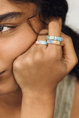 Beaded Chicklet Rings, Set of 3 | Anthropologie (US)