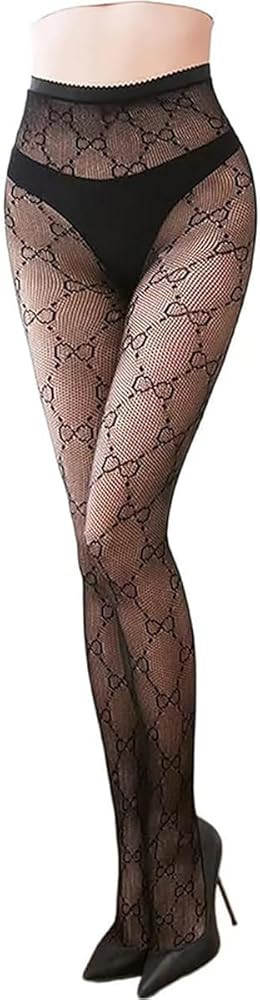 Fishnet Stockings Fashion Letter Tights for Women Lace Leggings High Waisted Pantyhose Stockings | Amazon (US)