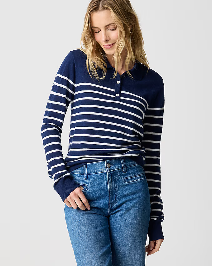 Striped merino wool-blend sweater-polo | J.Crew Factory