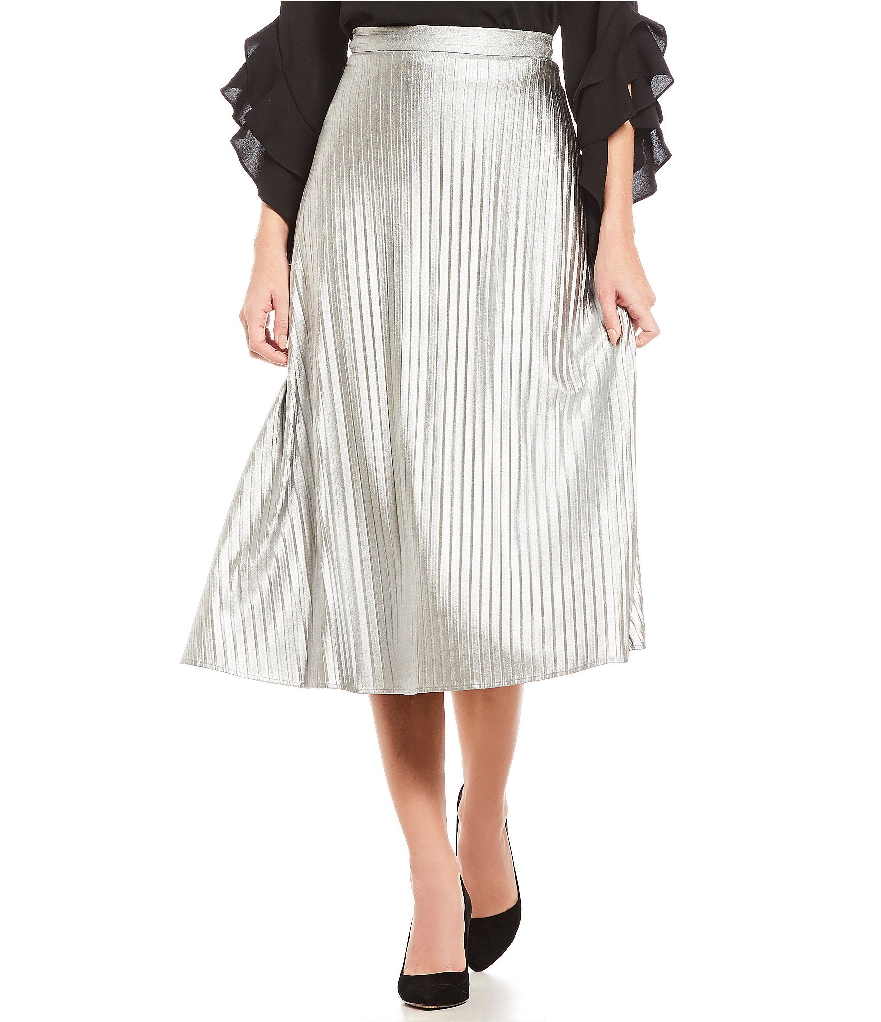 Cremieux Kyla Pleated Metallic Midi Skirt | Dillards Inc.