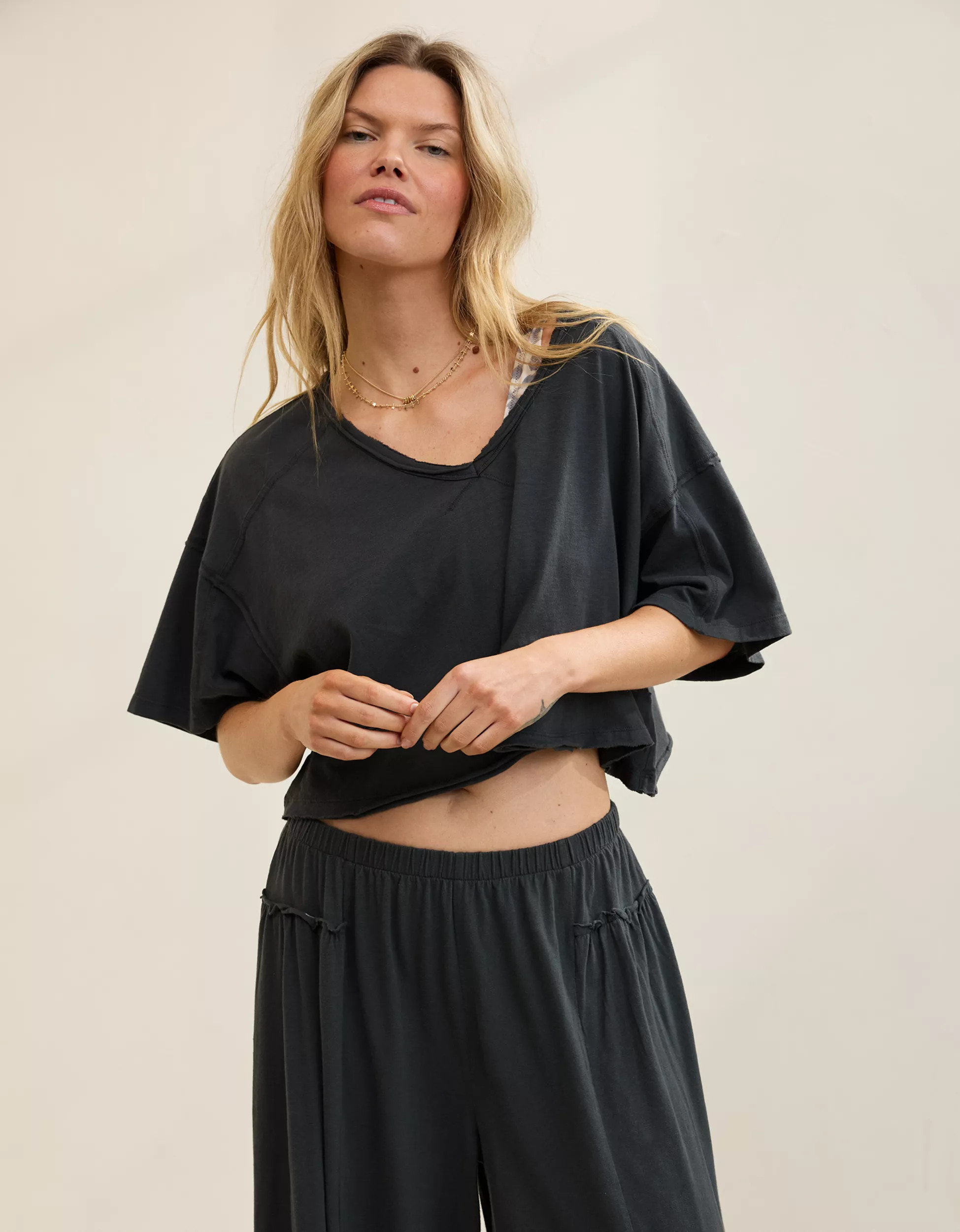 Aerie Happiest Cropped V Neck T-Shirt | Aerie