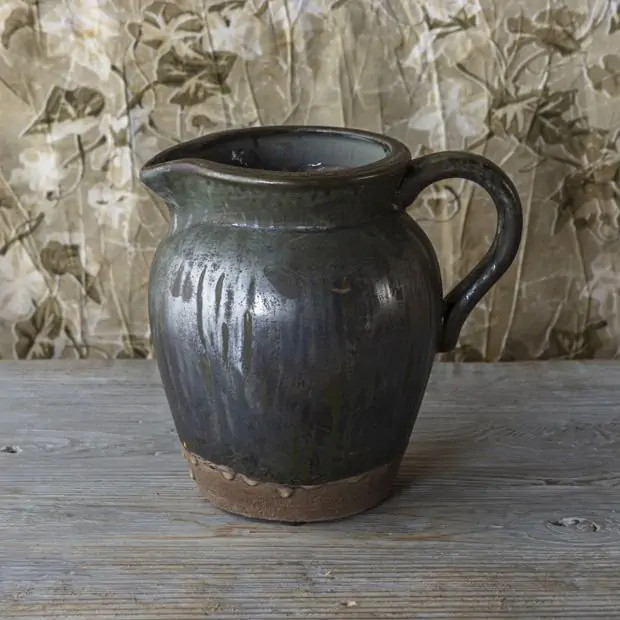 Aged Dripped Glazed Flower Pitcher | Antique Farm House