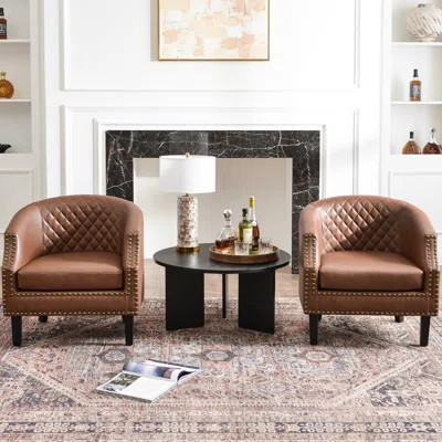 Boney 29 " Wide Tufted Faux Leather Small Barrel Bar Club Chair Set Of 2 | Wayfair North America