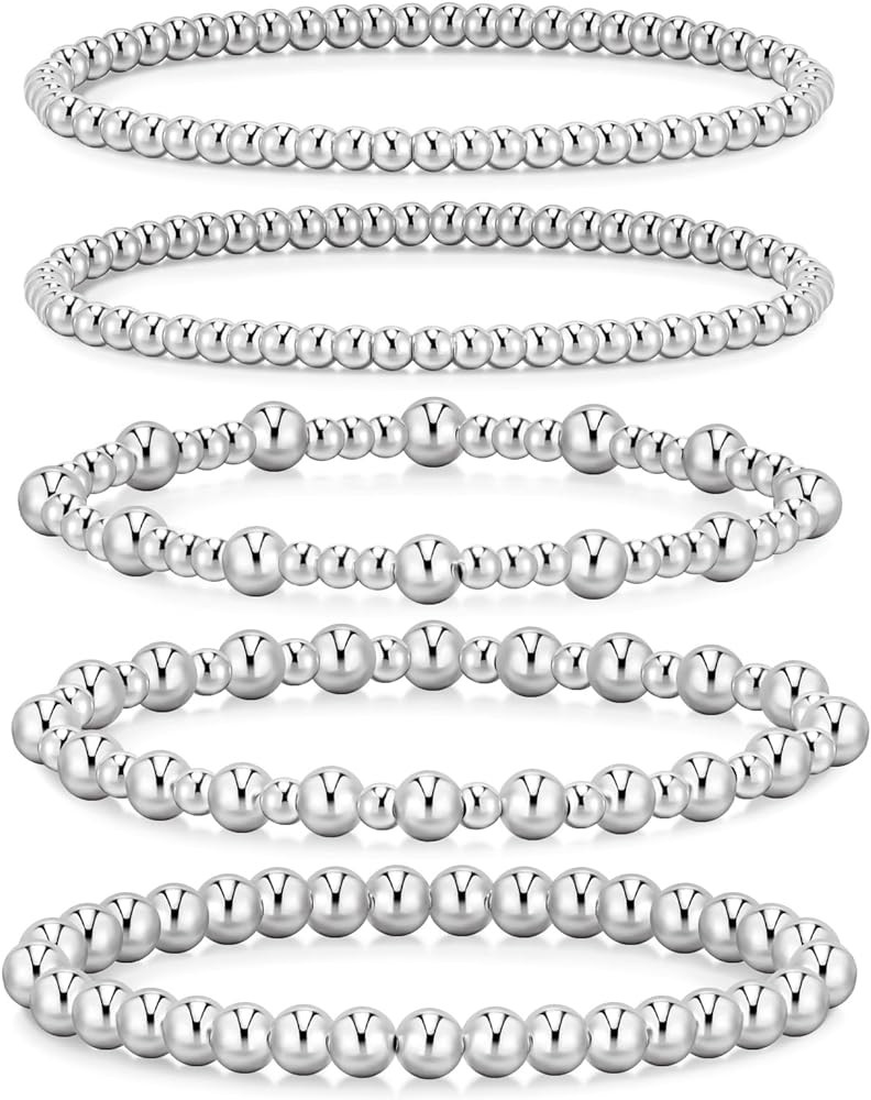 adoyi Gold Bracelets for Women, 14K Gold Plated Beaded Bracelets Gold Stretch Bead Ball Bracelet ... | Amazon (US)