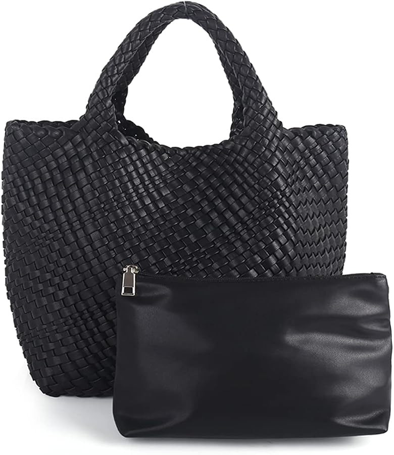 Woven Beach Tote Bag, Women Macaron Soft Leather Weave Handbag with Purse Top-handle Handbag for ... | Amazon (US)