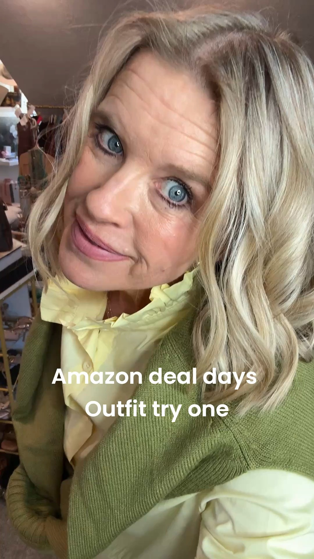 Amazon deal days 
Fashion haul 

The cutest ruffle collar button up top 
5 colors tts in a med 
On sale 

Fish Sweater on sale 
Been a best sweater 

The best under $35 jeans wide leg and so flattering 
Tts  in a med Amazon fish

Gold beaded bracelets under $12

Yellow and green floral mesh ballerina shoes old Chicos