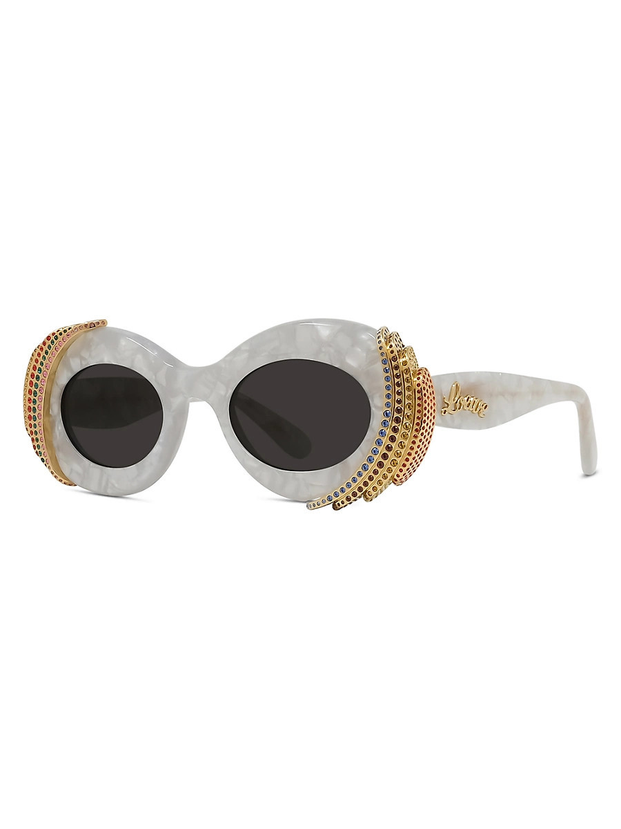 Women's LOEWE x Paula's Ibiza Pavé 47MM Oval Sunglasses - White Gold Dark Grey | Saks Fifth Avenue