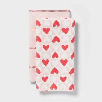 2pk Valentine's Day Checkerboard Heart Kitchen Towels - Threshold™ | Target