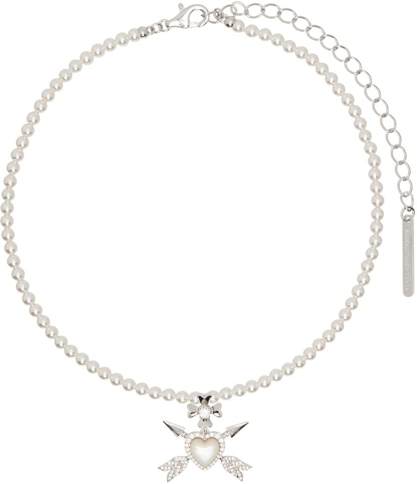 Shushu/Tong - White YVMIN Edition Shell Heart Double Arrow Necklace | SSENSE