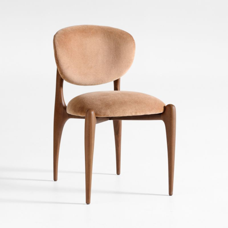 Via Toffee Brown Velvet Walnut Wood Dining Chair | Crate & Barrel