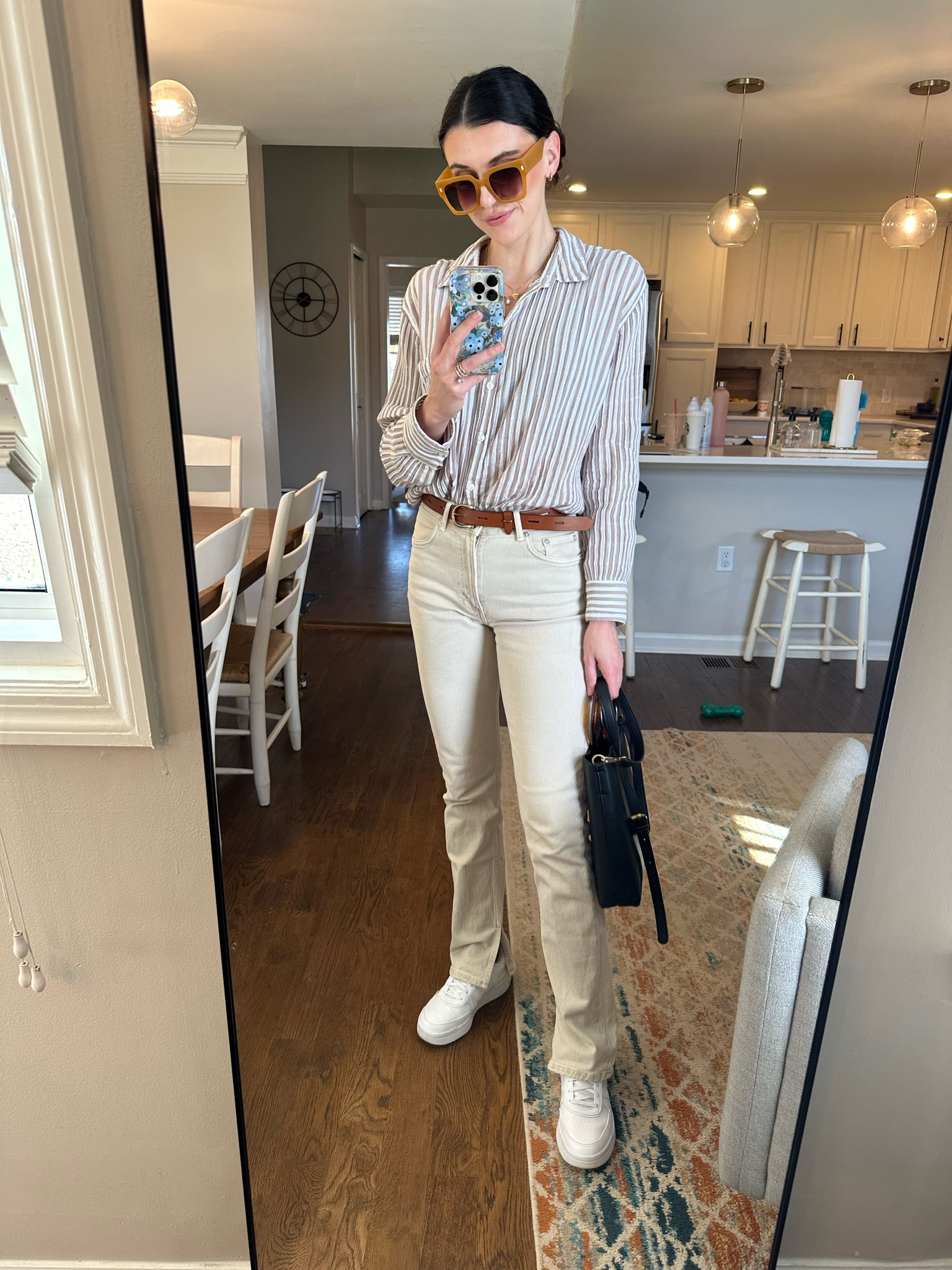 Staples in my closet! Neutral Striped button down and my beige jeans. These are both old/can’t link but found similar! 

#LTKFind #LTKstyletip #LTKunder50