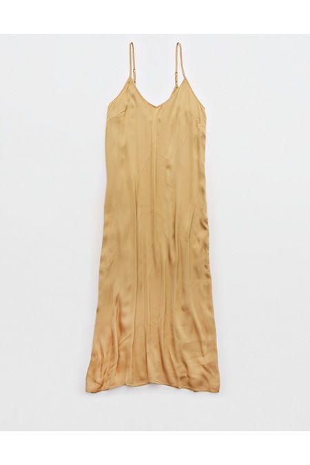 Aerie Satin Midi Slip Dress Women's Light Brown S | American Eagle Outfitters (US & CA)