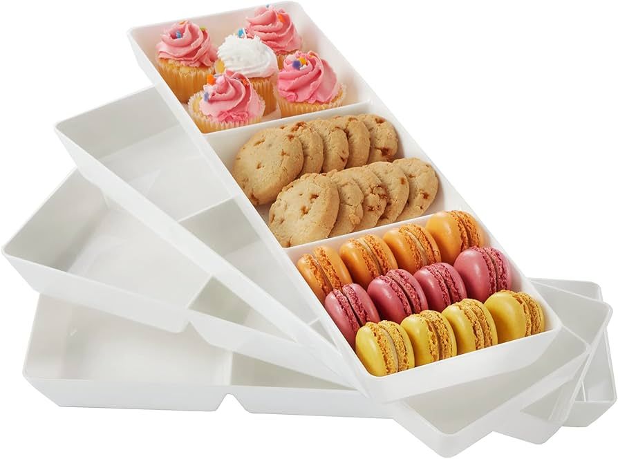 US Acrylic Avant 15" x 5" Plastic 3-Section Stackable Serving Tray in White | Set of 4 Appetizer,... | Amazon (US)