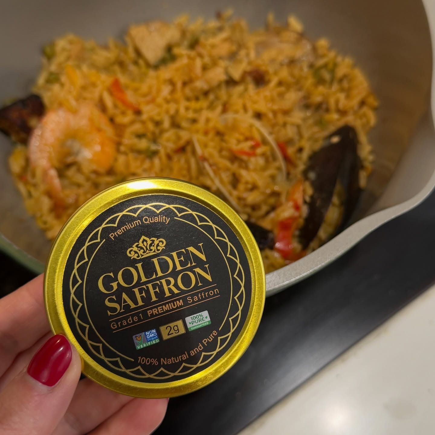 Paella night 🥘✨ I used my favorite saffron in the rice and the flavor + color were unreal. Recipe at the end 👇🏼
The saffron I use is Golden Saffron 👌 pure, vibrant, and hand-picked for that authentic taste.
No filters used so you can see the real color of the rice 😍 🥘 

👉 Follow @goldensaffronofficial for premium saffron inspo. Did you know you can even make saffron lattes??? 😋

🥘 Easy Paella Recipe:
• Sauté onion, garlic + olive oil
• Add rice, fry for a minute and add a big pinch of Golden Saffron
• Pour in warm broth
• Add seafood, sautéed chicken, and sausage
• Add pimiento morrón and green beans (optional)
• Simmer until rice is tender, don’t stir!

So simple, so good ✨

Find Golden Saffron at the link in my bio 👌 

@goldensaffronofficial @stackinfluence
#goldensaffron #goldensaffronpartner