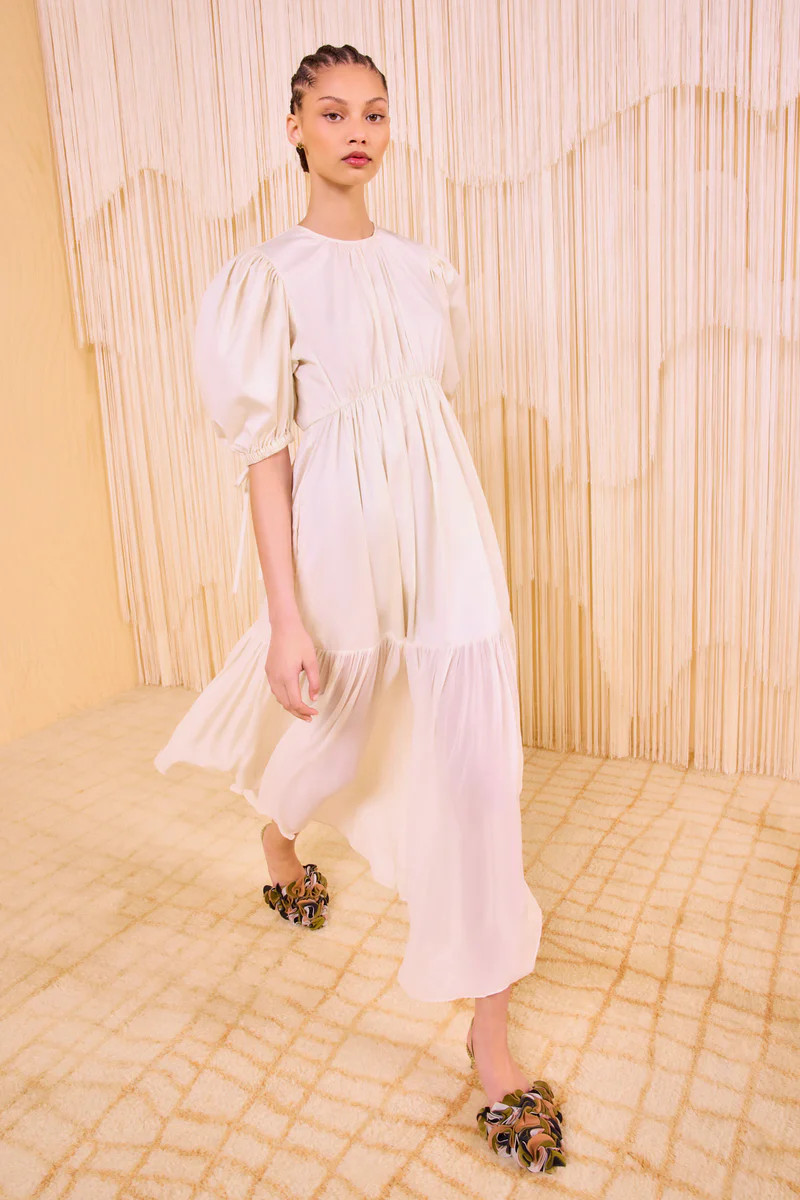 Collage Short Sleeve Midi Dress - Pearl | Ulla Johnson