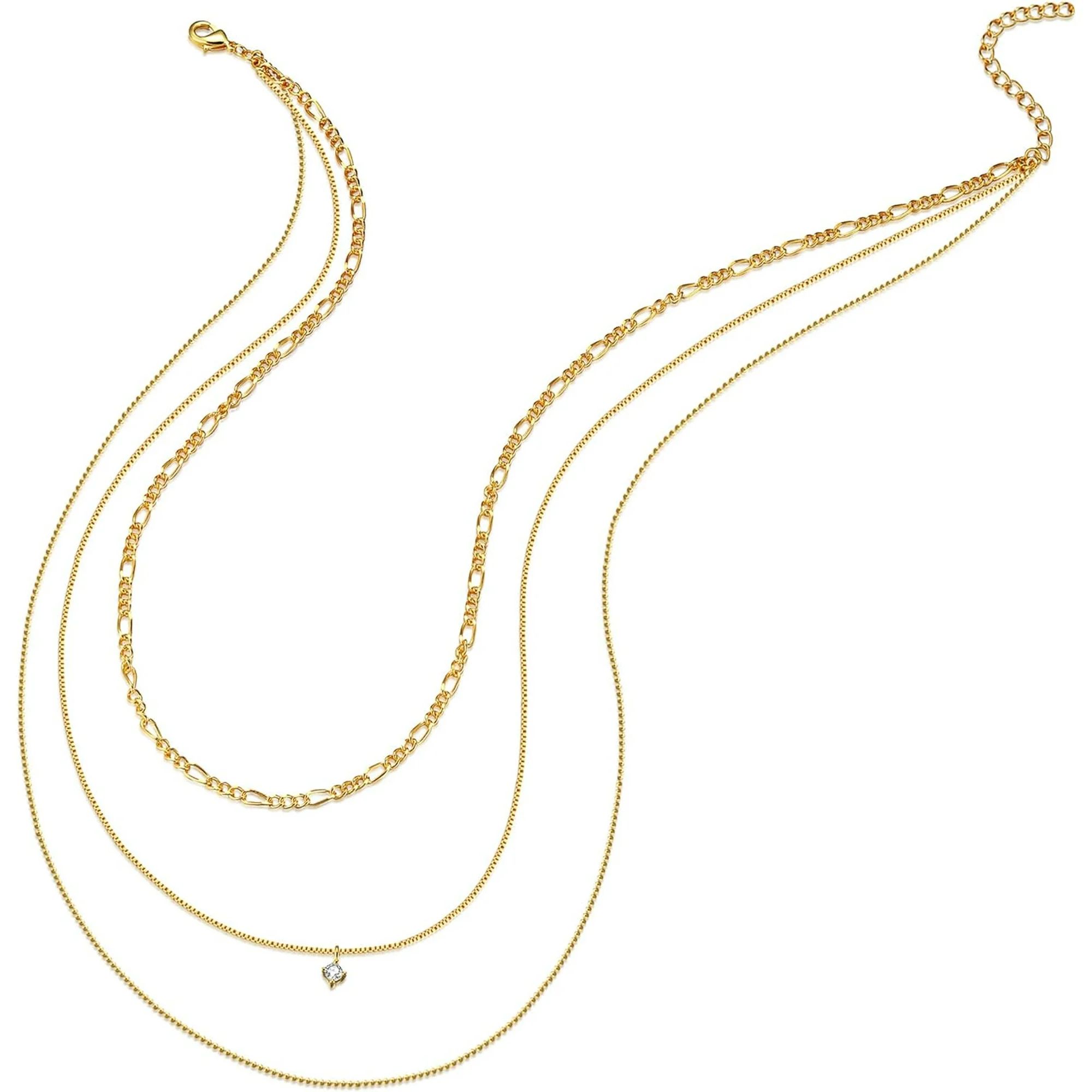 Gold Multi Strand Layering Necklace | Triple Chain Layered Set - 18 | Stylish Jewelry for Women | Walmart (US)