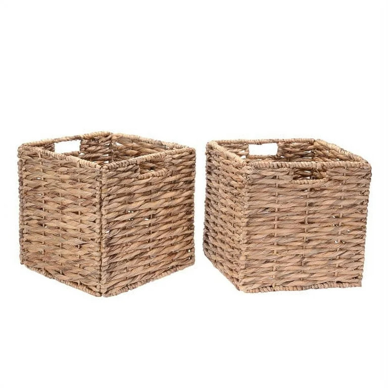 Set of 2 Handmade Wicker Baskets - 12-Inch Square Foldable Storage Bins with Handles - Made of Ha... | Walmart (US)
