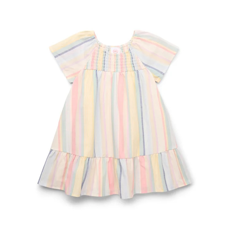 Wonder Nation Toddler Girls' Cotton Ruffle Striped Dress with Short Sleeves, Sizes 12M-5T | Walmart (US)