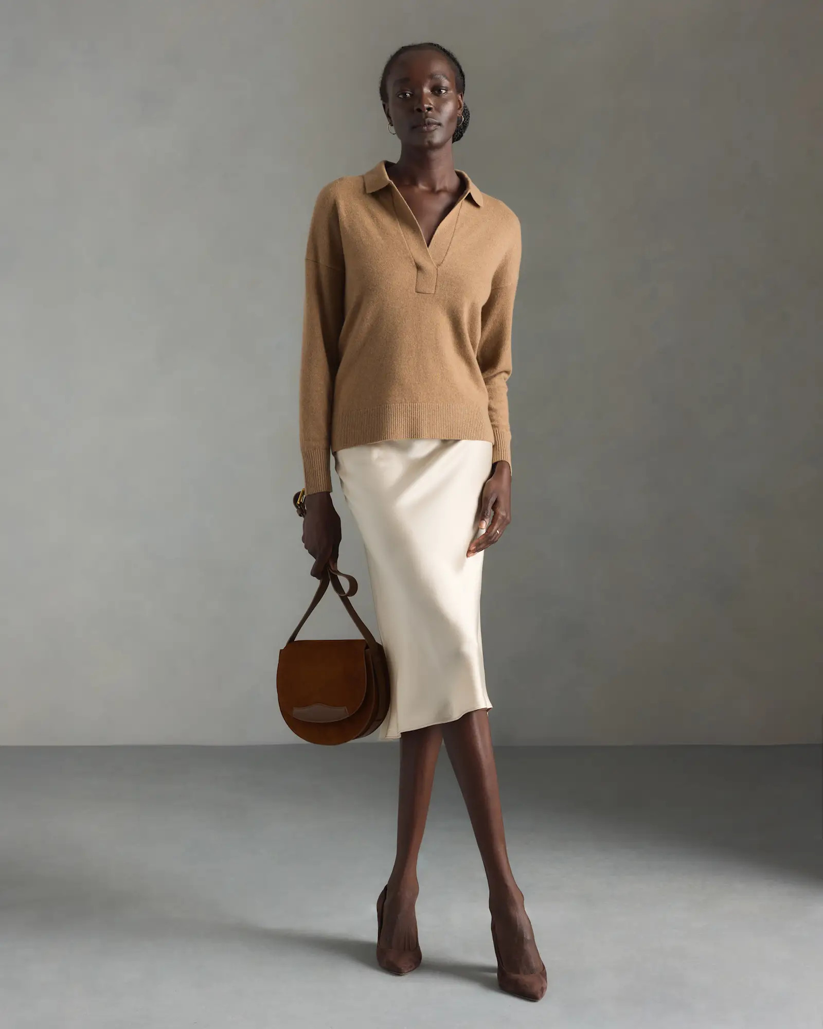 Women's Mongolian Cashmere Polo Sweater in Teak | Quince